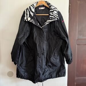 80s Vintage OBERMEYER | Black Ski Softshell Jacket with Zebra accents | Size 14
